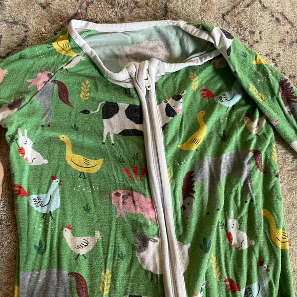 Little Sleepies 18-24mos Farm Animals Green Zippy One Piece Bamboo Sleeper EUC - Picture 5 of 8